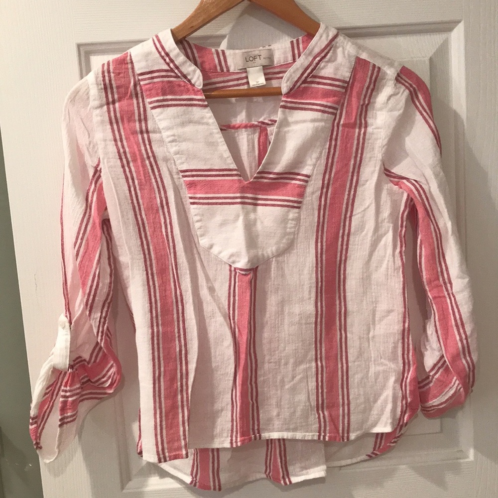 Striped V Neck Linen Blouse